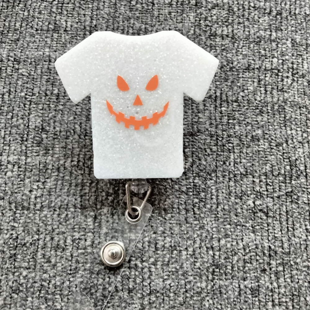 Halloween Pumpkin Face Retractable Name Badge Reel ID Holder